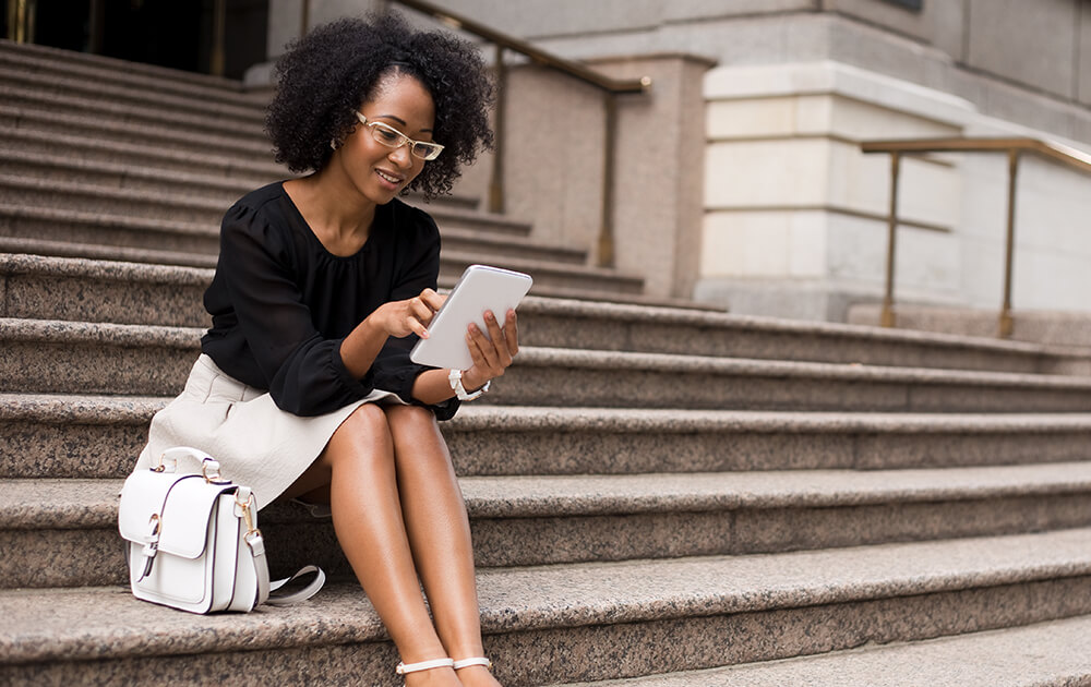 woman using tablet